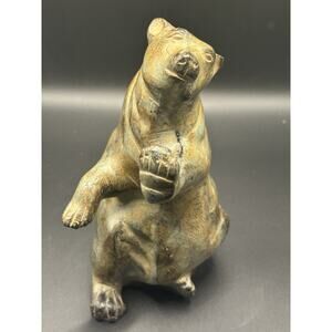 Vintage Bronze Metal Polar Bear Sculptural Bookend Robert Bob Larum Cold Painted